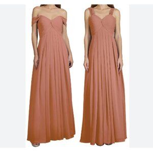 Dear Cleo Peach Empire Ruched Chiffon Coquette Convertible Maxi Dress Size 6